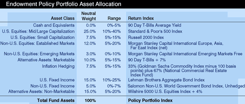 Endowment Policy Portfolio Asset Allocation